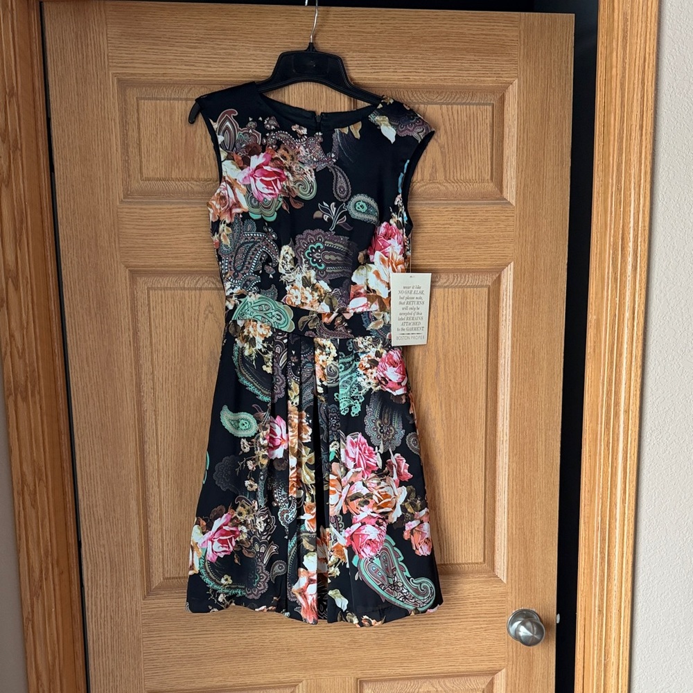 Boston Proper Black Floral Midi Dress